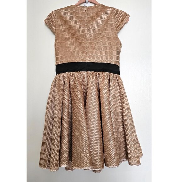 Cap Sleeve Short Fit & Flare Sleeve Mini Dress with Bow S-M, Gold Beige - Picture 2 of 11